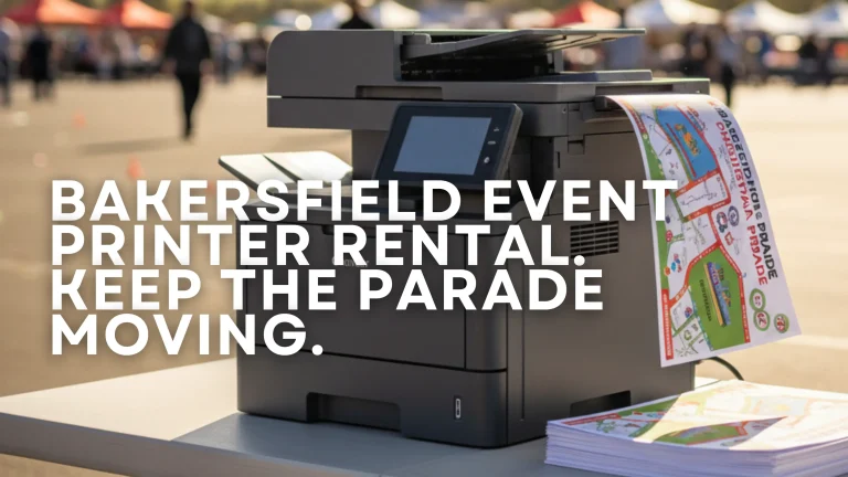 High-capacity event printer rental machine providing fast, reliable printing services for Bakersfield parade and festival organizers.